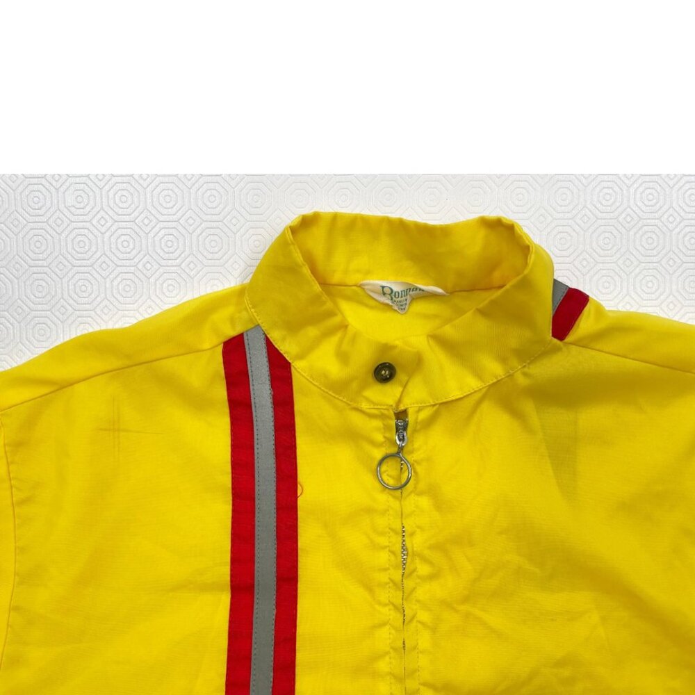 Vintage 1970's Yellow Striped Nylon Light Weight Drag Racing Jacket Men's Large - Picture 3 of 12